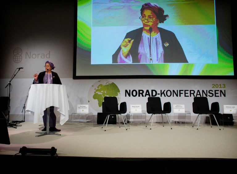 Amina J. Mohammed under Noradkonferansen 2013 i Oslo 11. desember 2013. Foto: Espen Røst