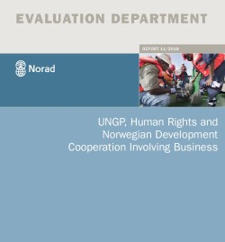 This is the front page of the 2018 evaluation UNGP, Human Rights and Norwegian Development Cooperation Involving Business