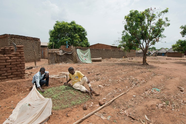 Menn dyrker jordflekk i Wau i Sør-Sudan