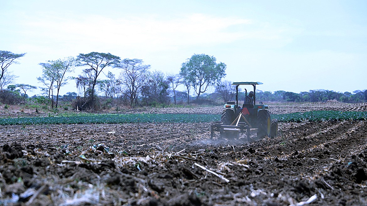 Bonde i Zambia driver klimasmart landbruk ved hjelp av traktor