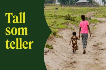  En ung kvinne og et lite barn går på en jordvei i et landlig landskap, med teksten "Tall som teller" til venstre i bildet.