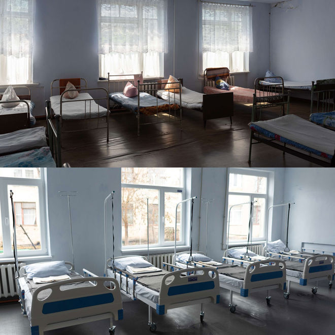 Beds in a hospital