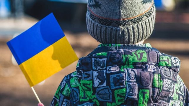 Boy with ukrainian flag